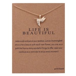 Hummingbird Necklace Gold Tone Life Is Beautiful Bird Pendant Charm Jewelry